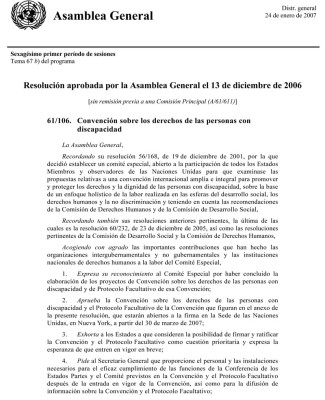 Convención ONU Sobre Derechos De Personas Con Discapacidad 2006