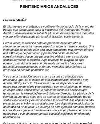Informe Defensor Del Pueblo Andalucía Situación De Los Enfermos Mentales Ingresados En C.P Andaluces 1998