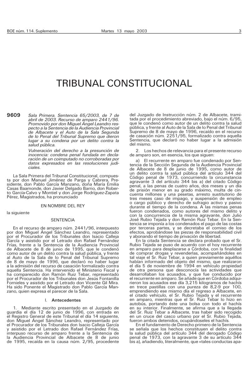 Sentencia Del Tribunal Constitucional 65_2003